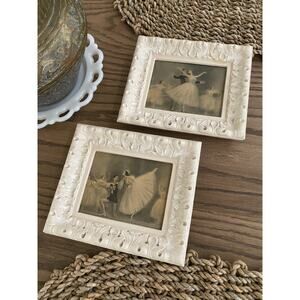 Vintage Ballet Prints Framed Ornate Antique White Frame Set Of 2 Cottagecore Art